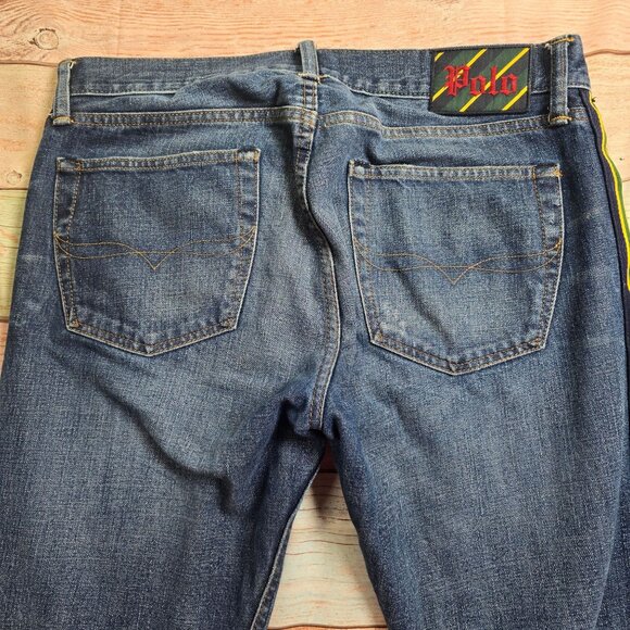 Polo Ralph Lauren Varick Slim Straight Denim Jeans 33x30 Striped Accents Cotton